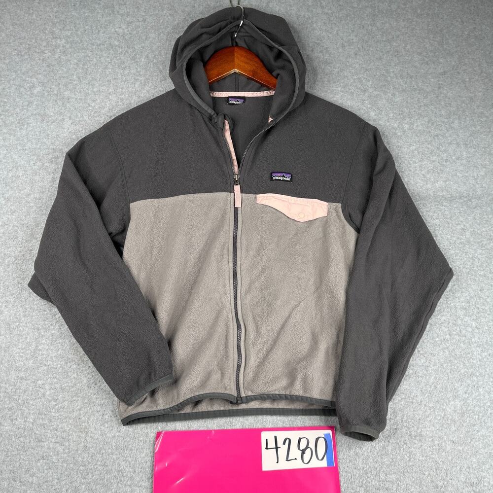Patagonia Hoodie Sweatshirt Youth Girls Size XL 14 Gray Pink Full Zip Long Sleev